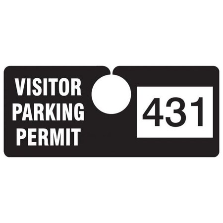 Accuform Parking Permit Tag, VISITOR PARKING PERMIT Numbered 800-899, Black, 2in x 4.75in, 100PK TNT431BKJ